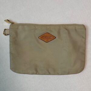 MZ‎ WALLACE Nylon Cosmetic Pouch Tan Zipper Closure Gold Hardware Logo Patch